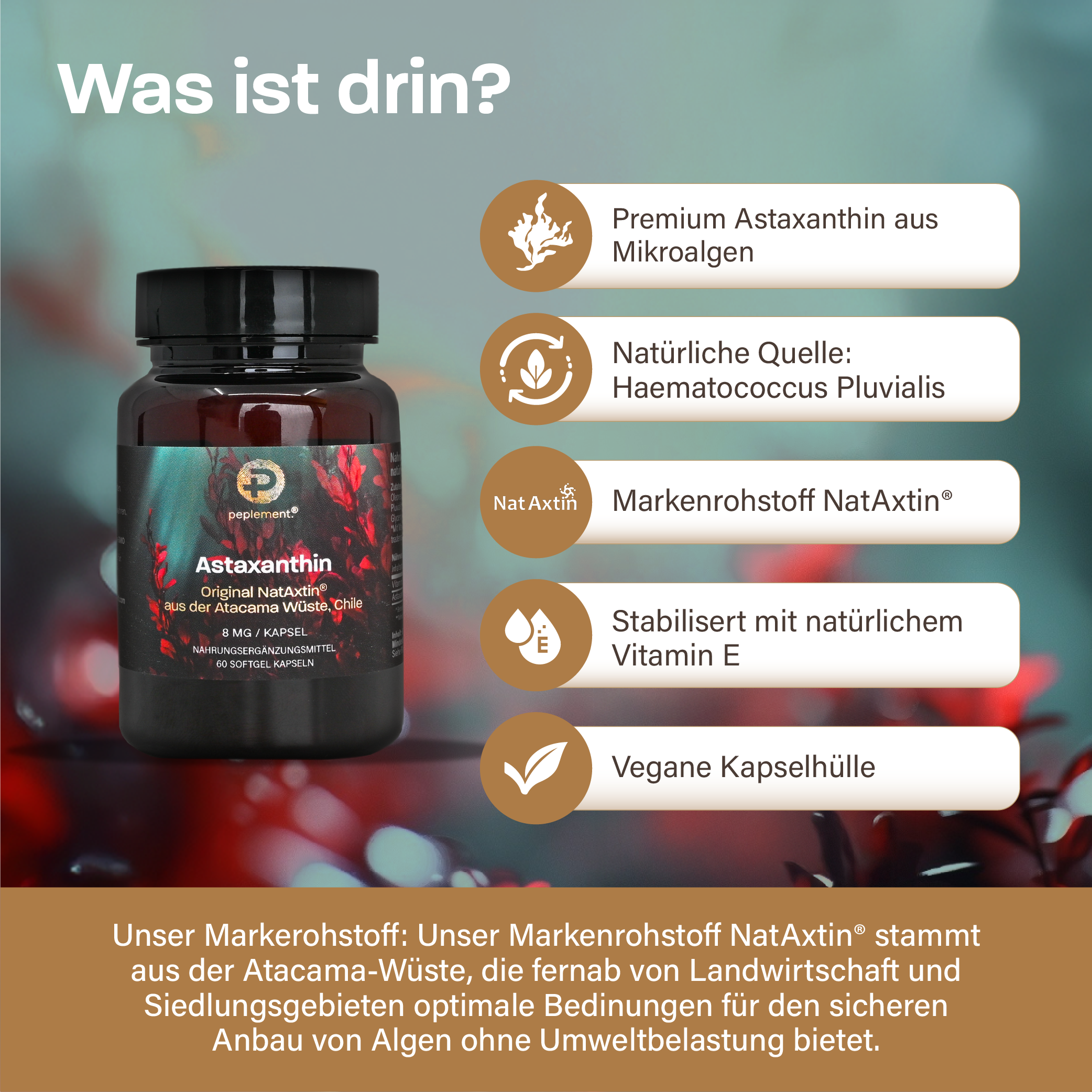 Astaxanthin - NatAxtin®. Premium Antioxidantien Softgels & Vitamin E