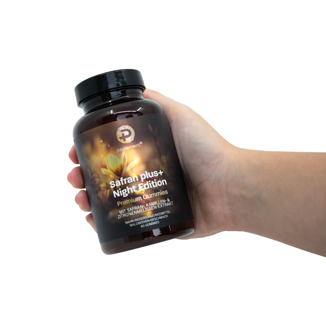 Safran plus+ Night Edition – Zuckerfreie, vegane Gummies mit Safran, Melisse, Kamille, Zink & Vitamin B6